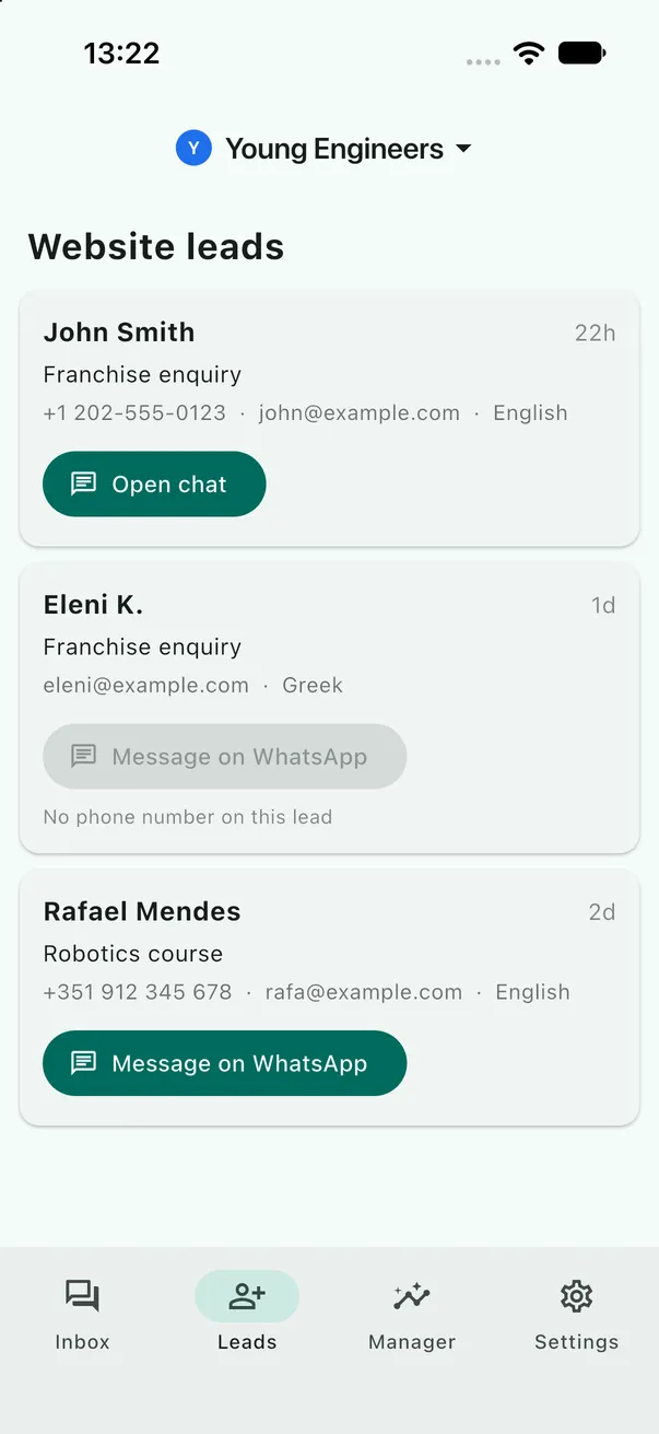 New website leads in ChatDesk